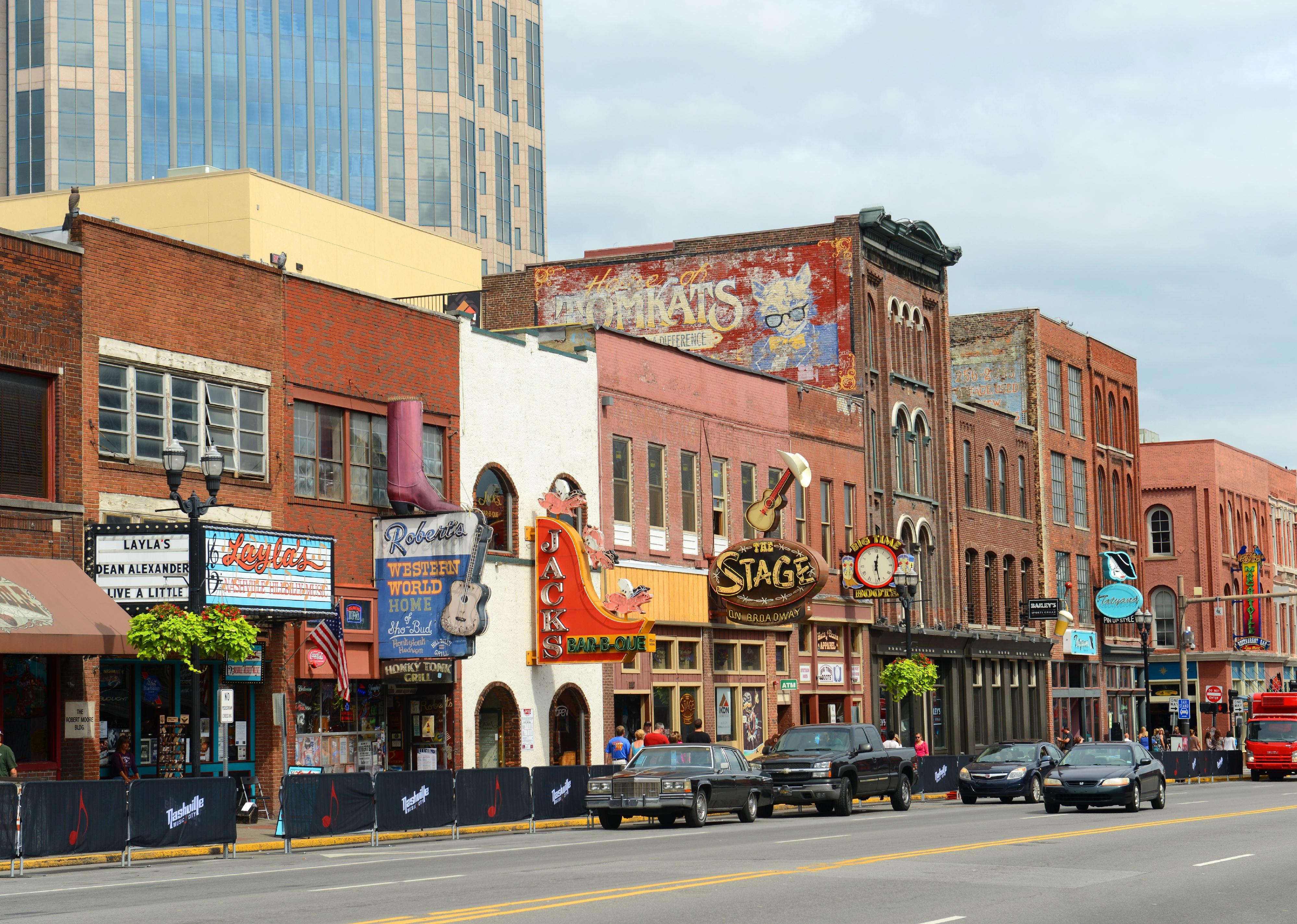 Bars on historical Broadway in downtown Nashville.