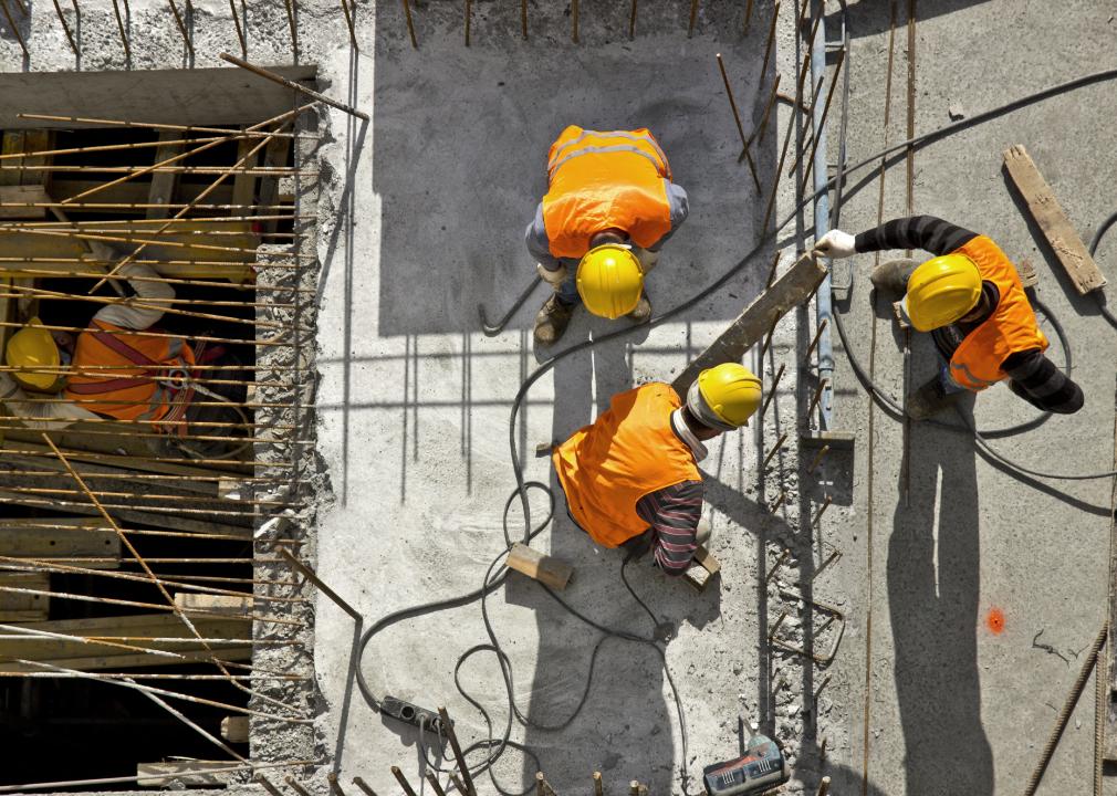 Top view of construction workers.