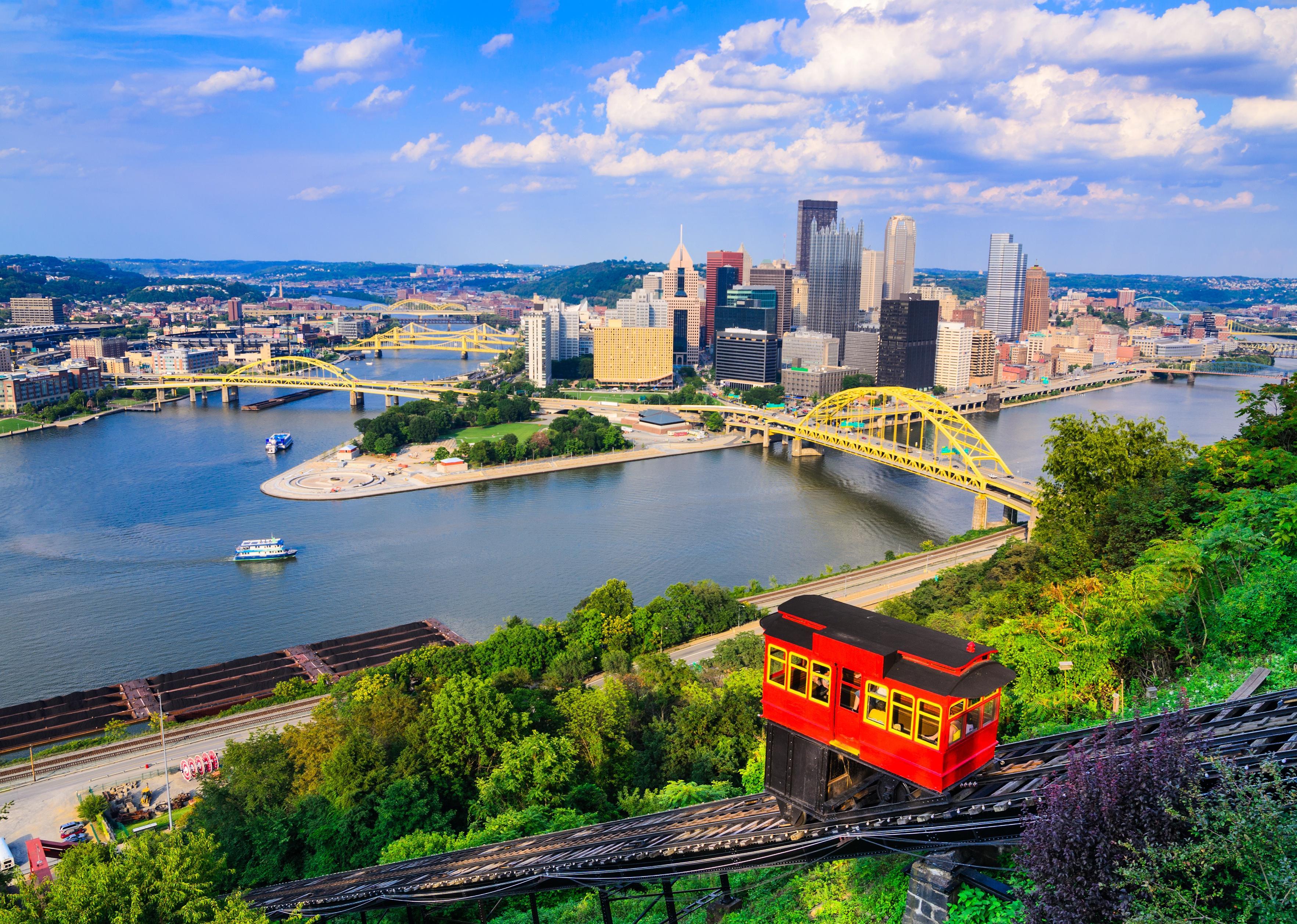 A picturesque view of Pittsburgh's historic Duquesne Incline and surrounding metro area.