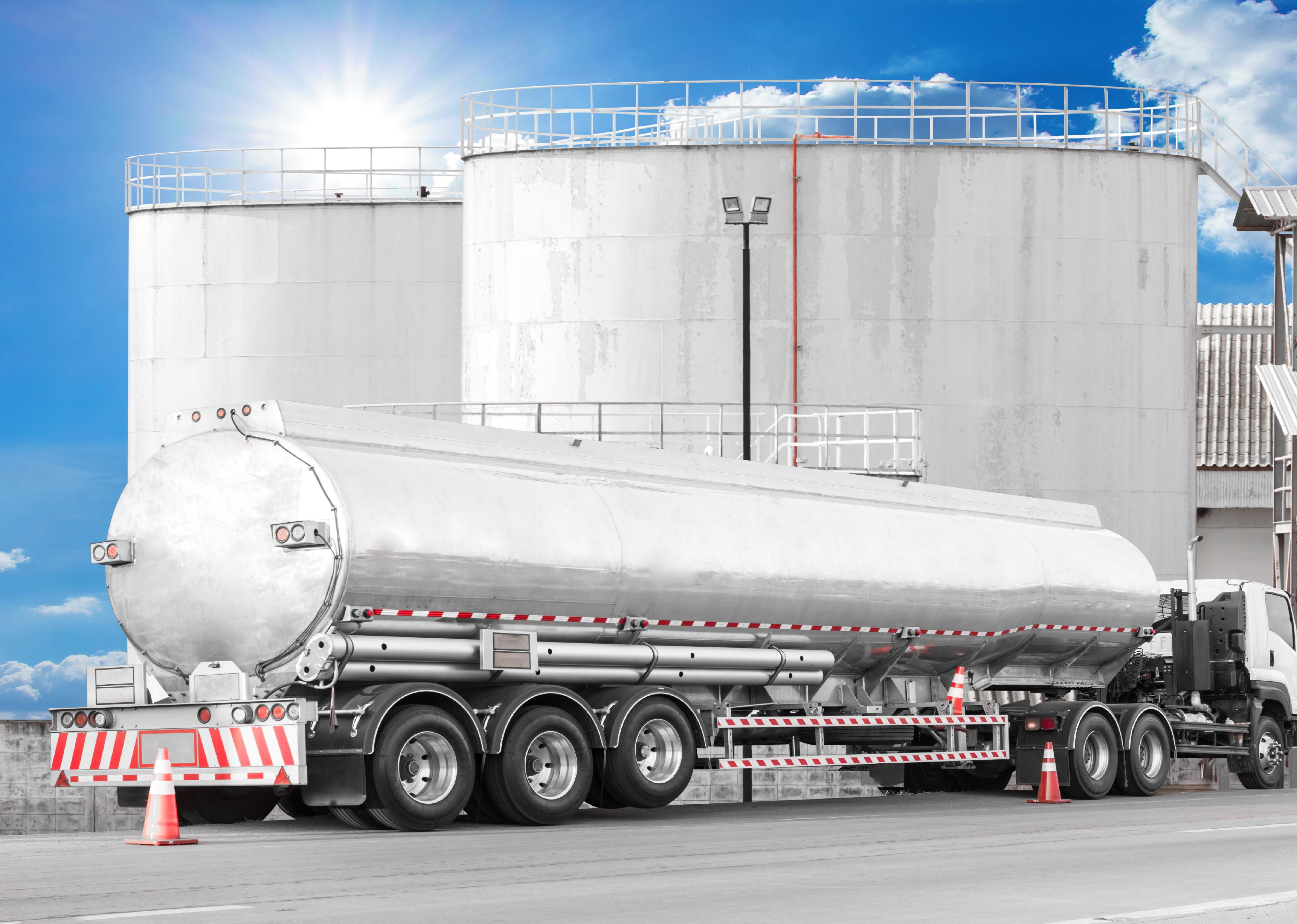 Tanker Truck to transport fuel in industrial petroleum plant.