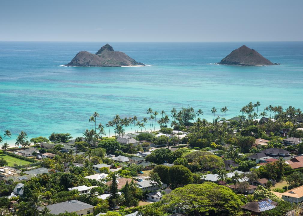 View of Kailua and the islands off the coast from the Lanikai.