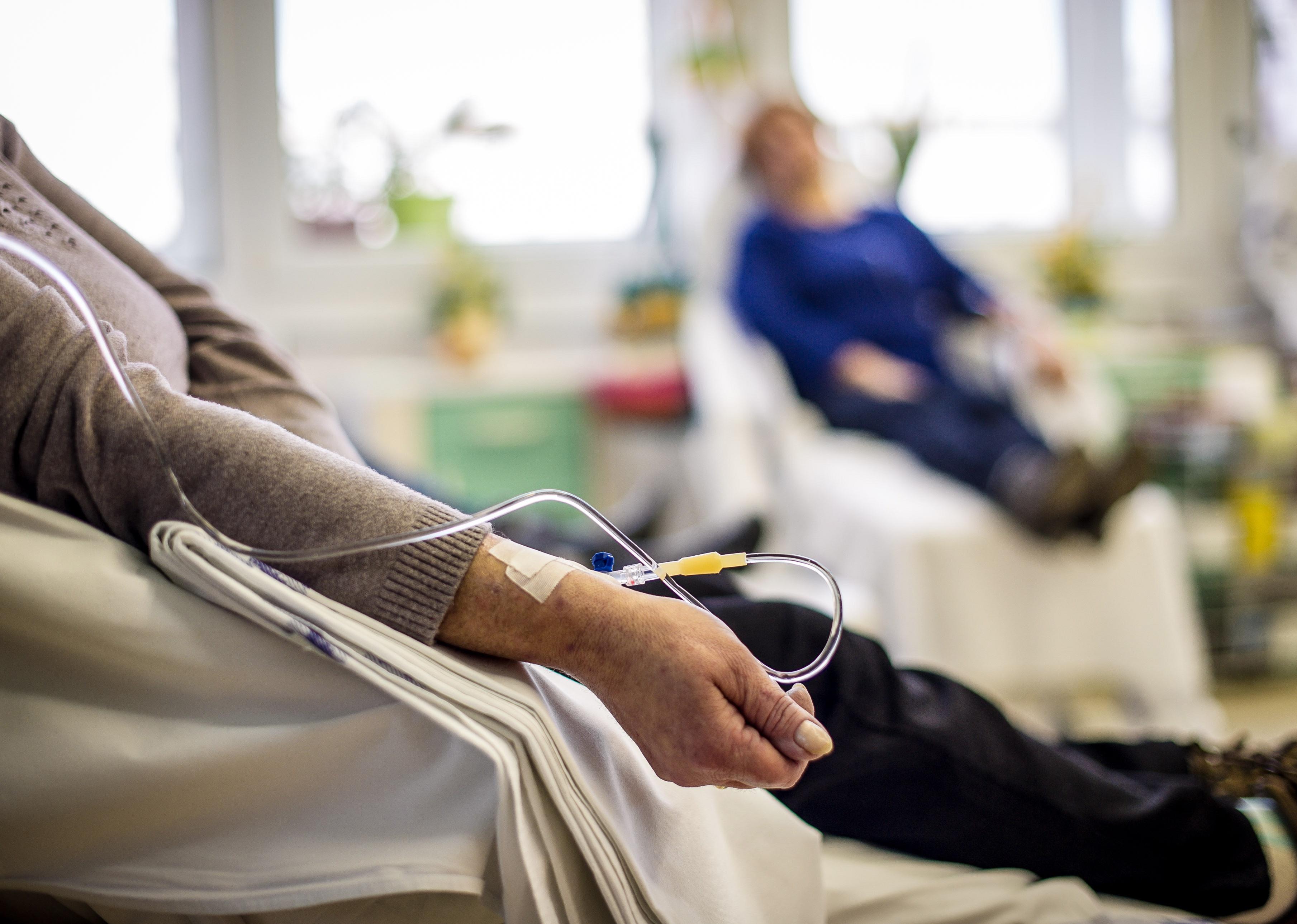 Cancer patients receiving chemotherapy treatment in a hospital.