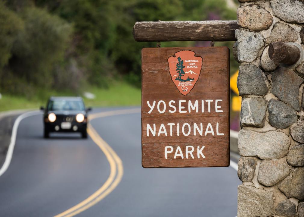 Road and sign to The Yosemite National Park.