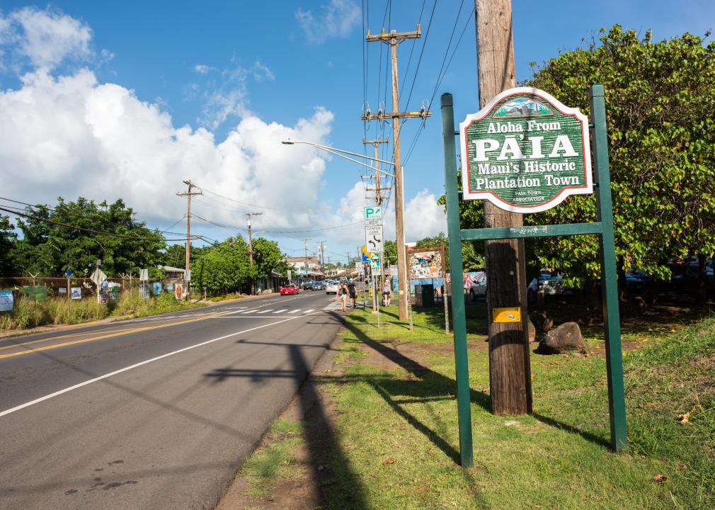 Town sign and roadway.