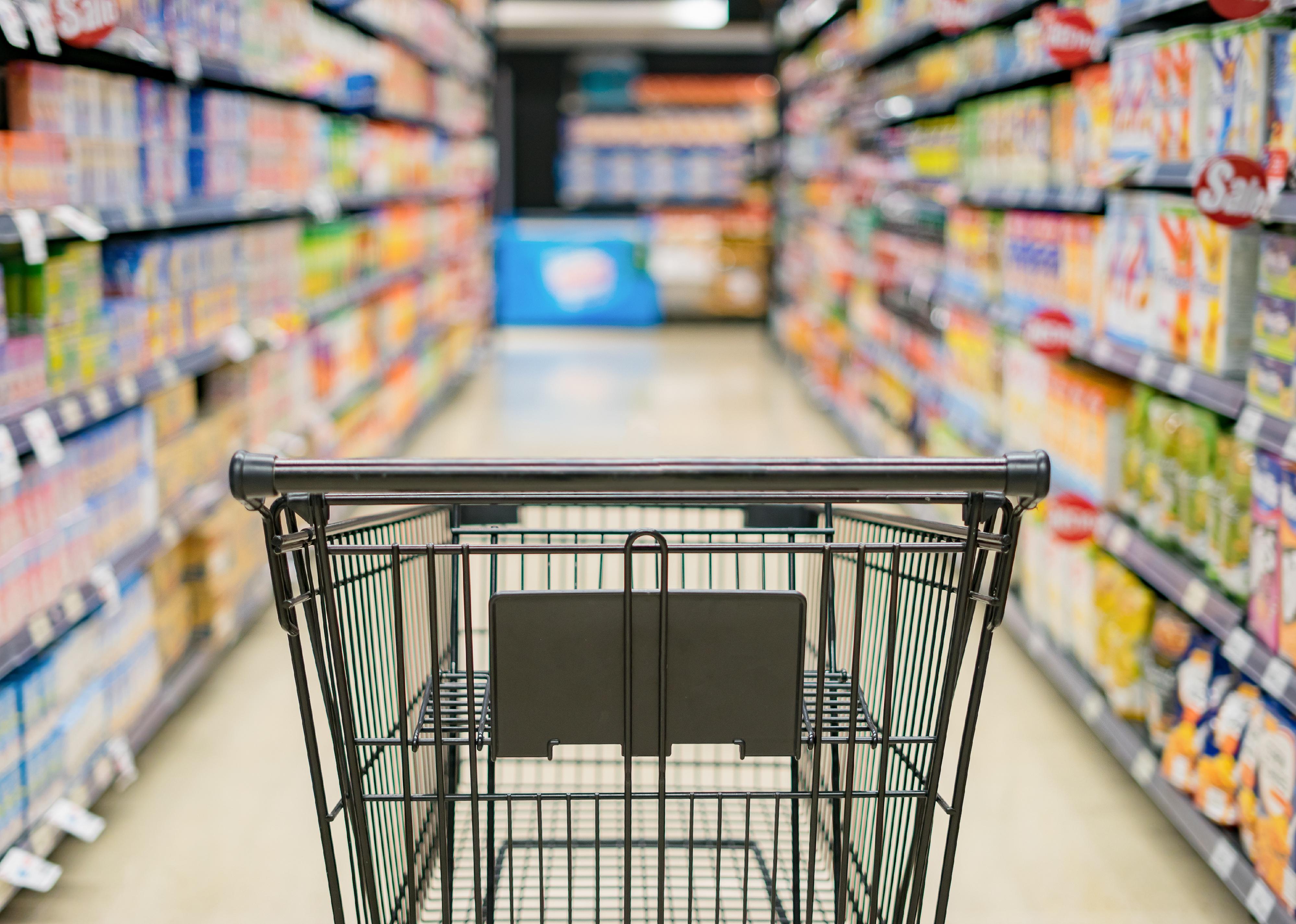 Shopping cart in supermarket.