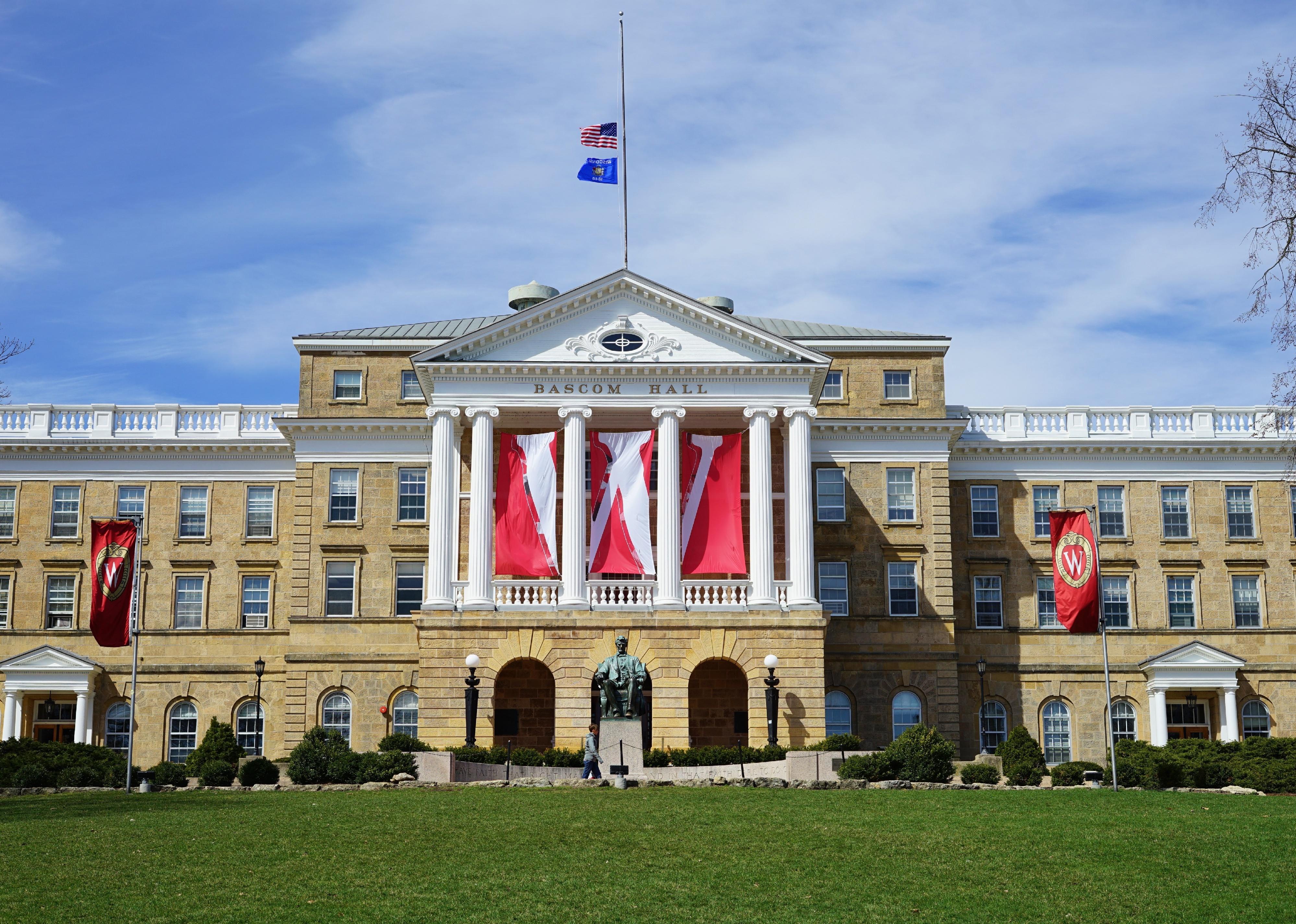 View of Bascom Hall administrative building on the campus of the University of Wisconsin Madison.