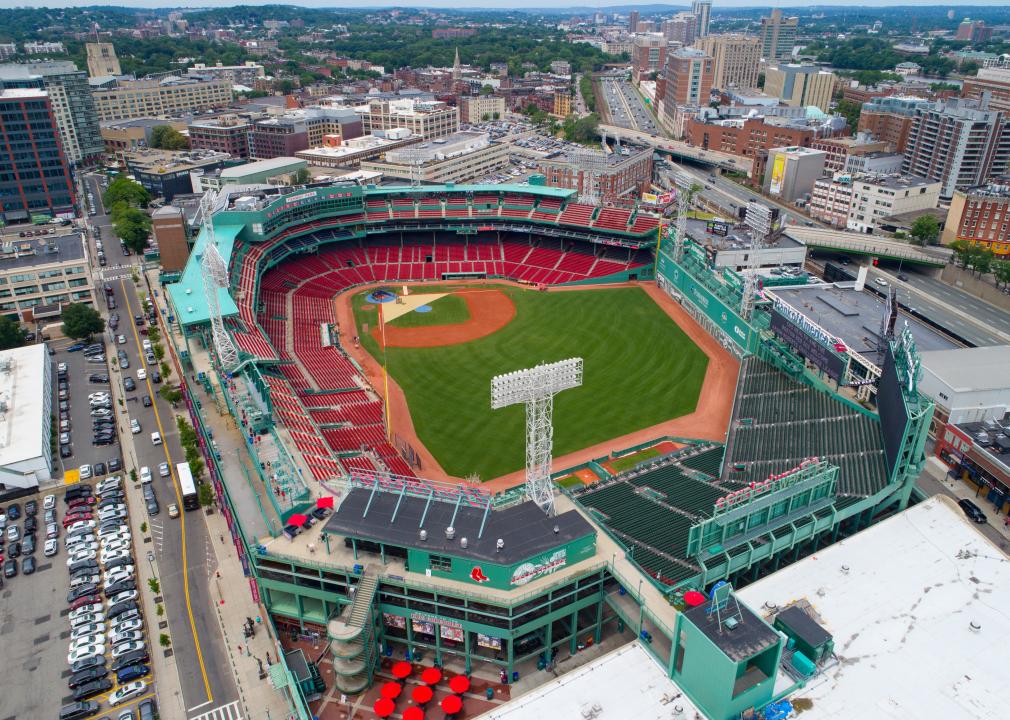 Aerial image of Fenway Park sports stadium