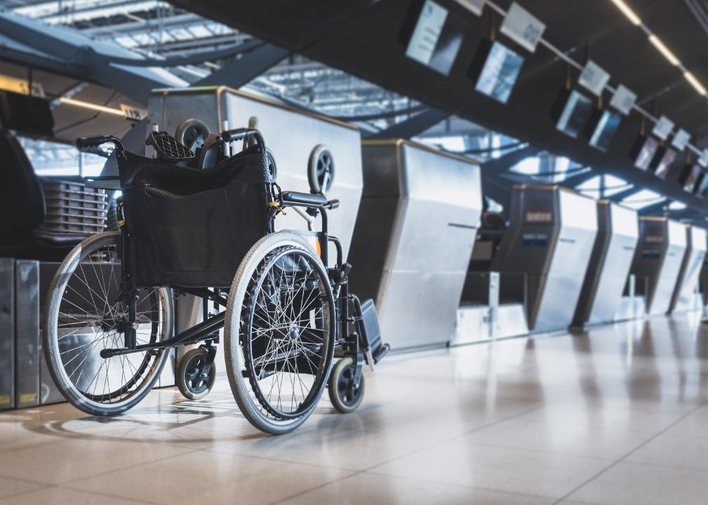 Wheelchair at an airline check-in counter