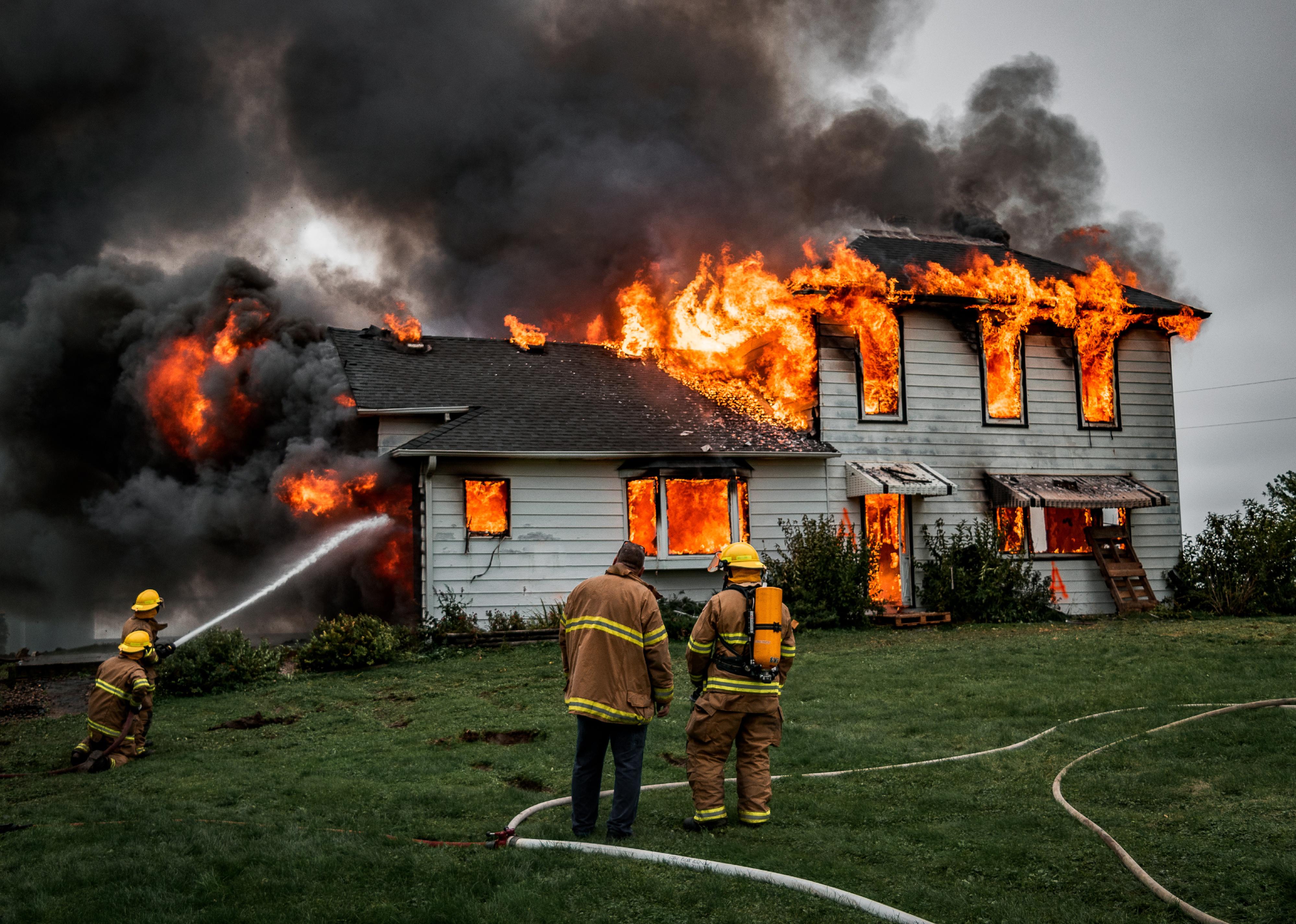 Firefighters putting out a fire.