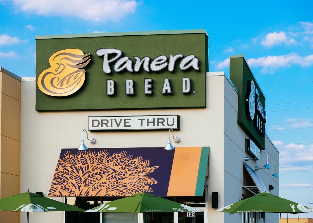 A Panera Bread with a drive thru.