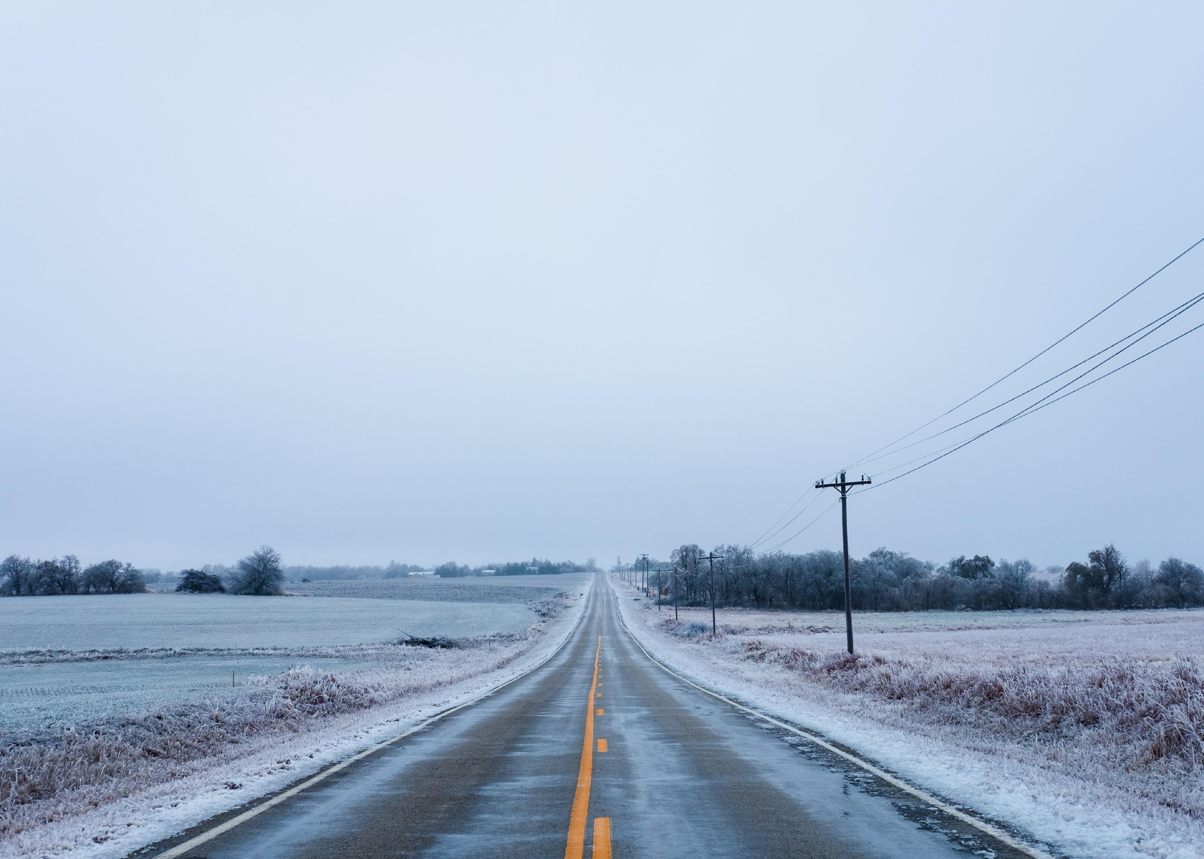 Kansas road covered in ice and snow.