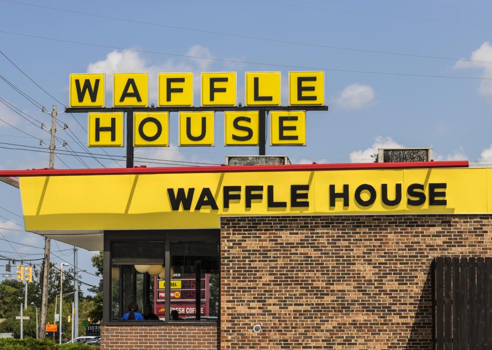 The outside of a Waffle House.