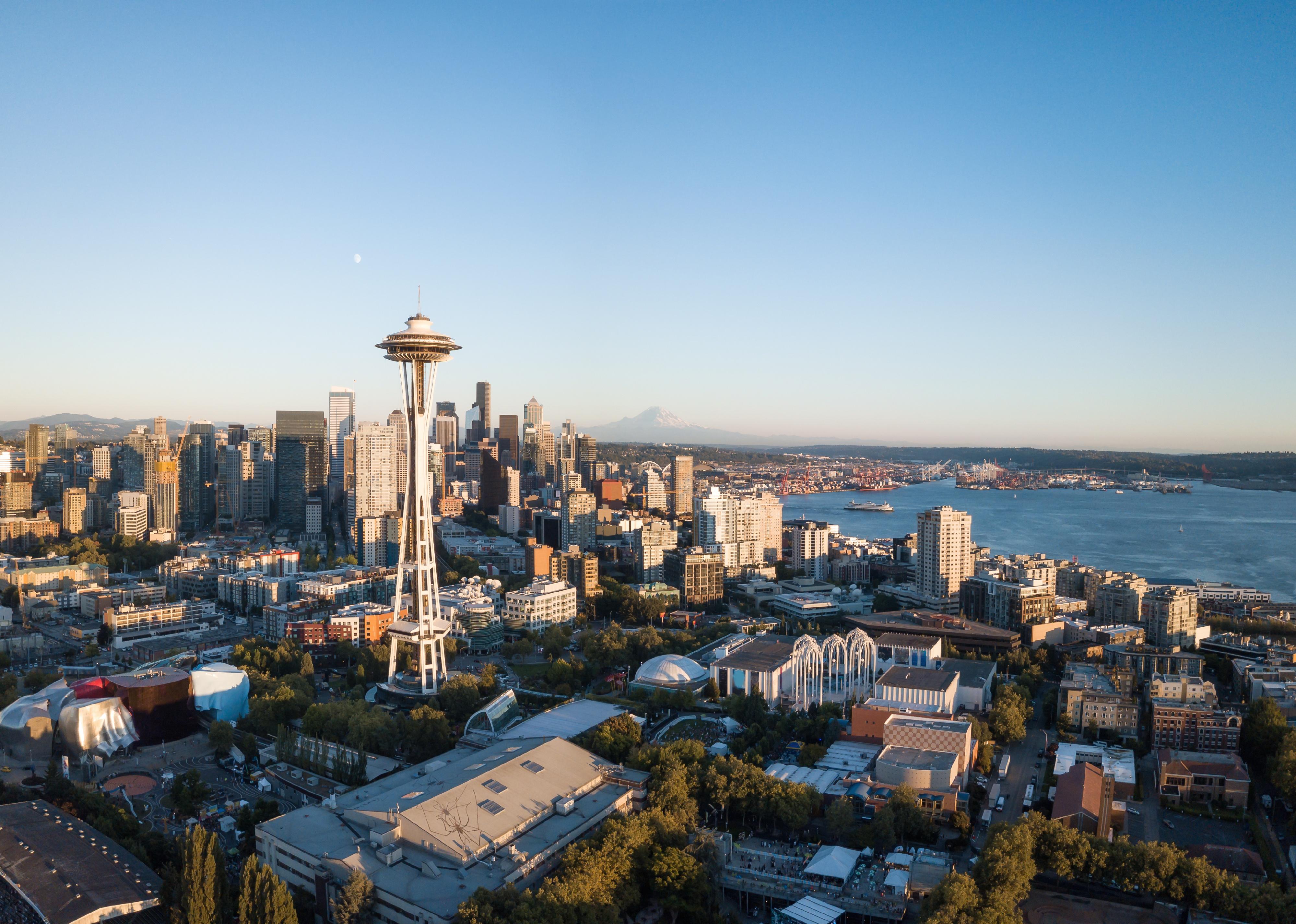 Aerial view of Seattle city skyline.