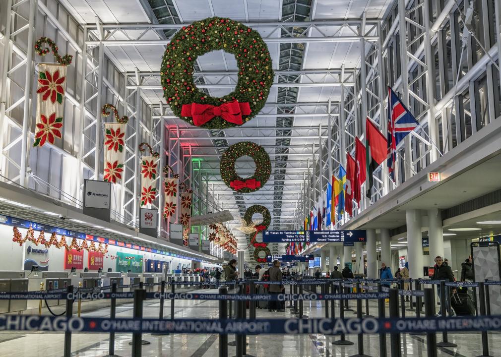 Christmas decorations at Chicago O'Hare International Airport.