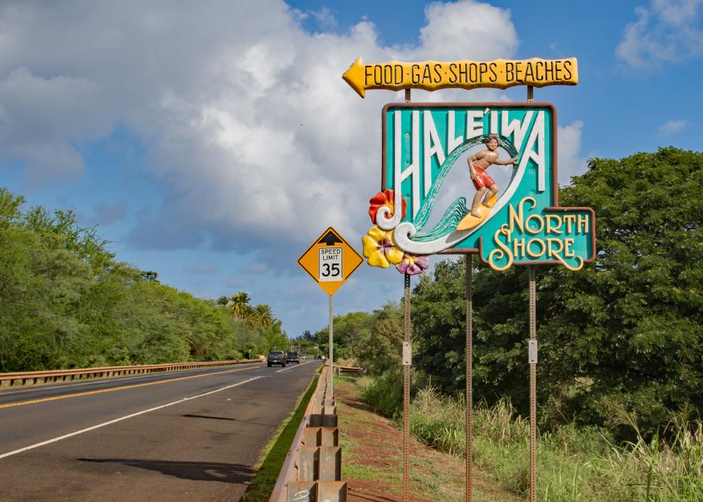 Haleiwa North Shore sign and road.