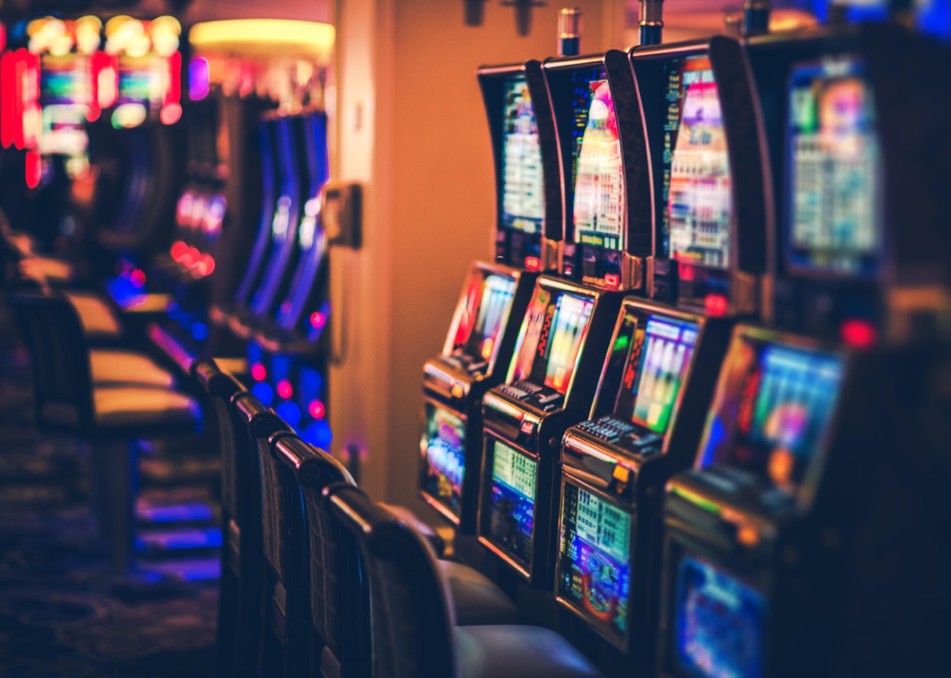 Rows of Casino Slot Machines.
