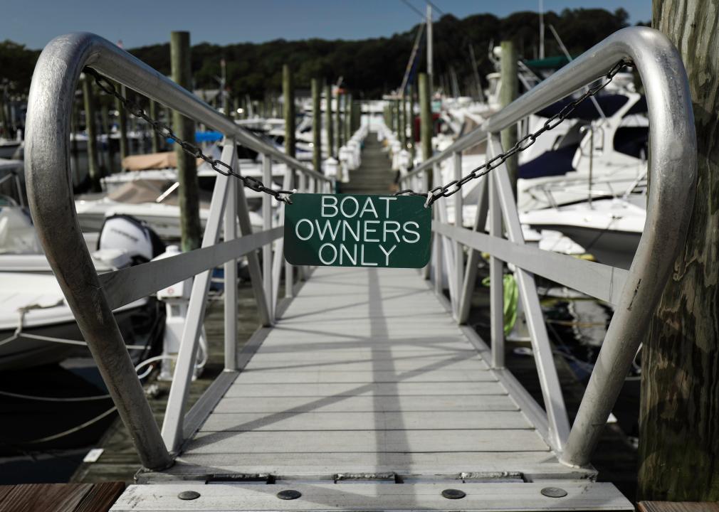 Boat owner only sign on a Marina Dock.