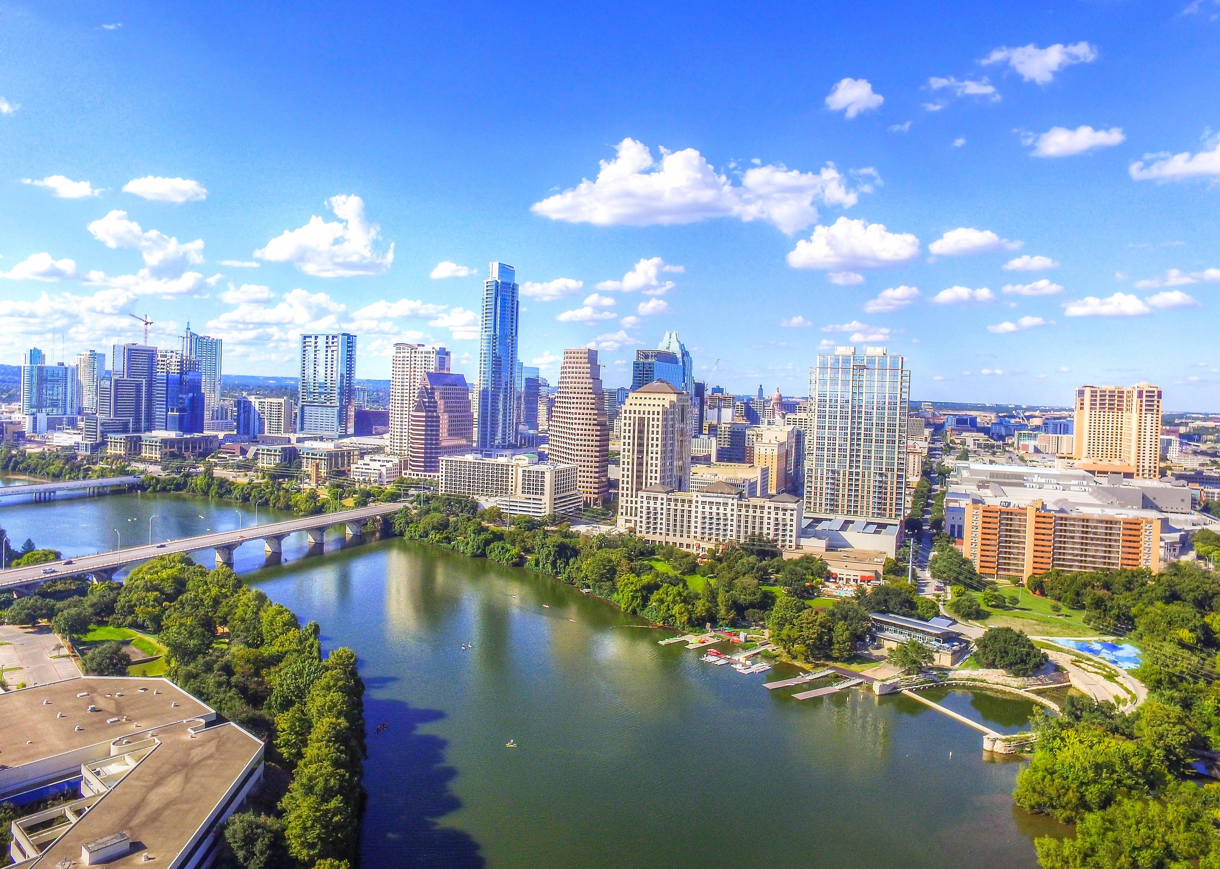 Aerial view of downtown Austin.