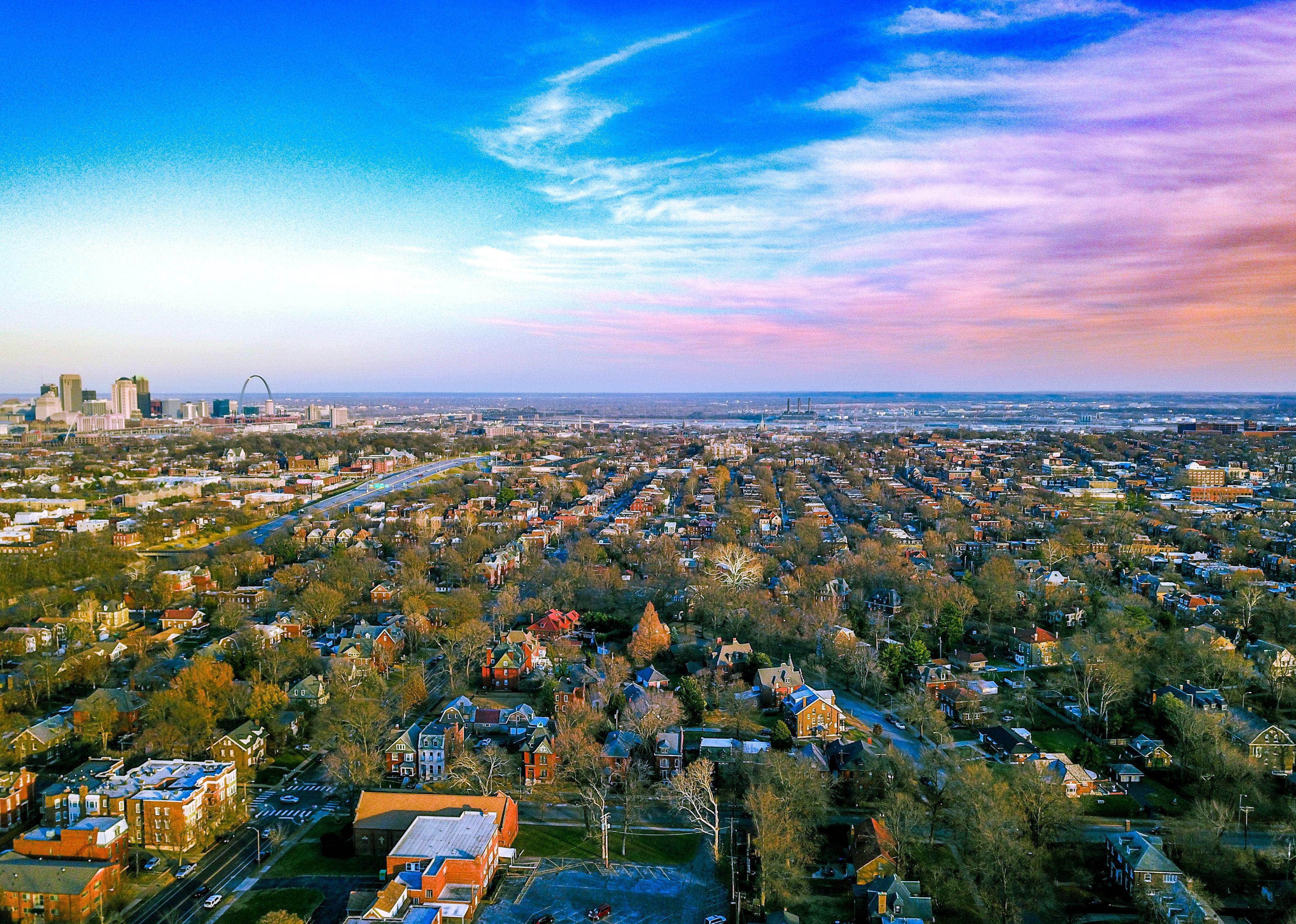 Aerial view of Saint Louis suburb community.