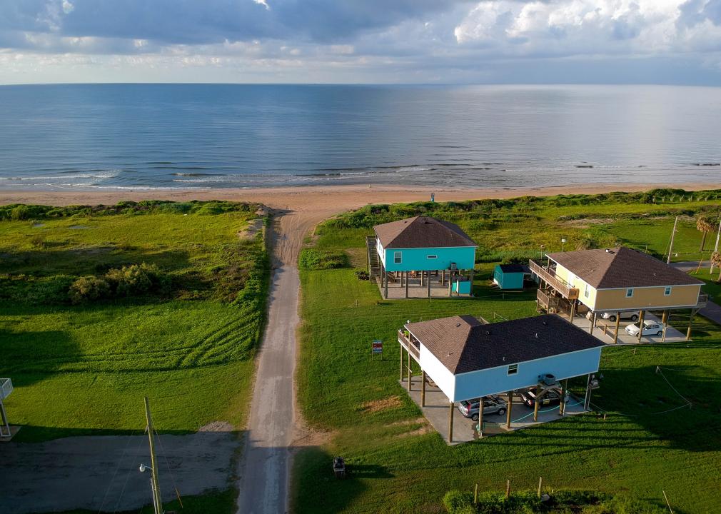 Aerial view of Bolivar Peninsula beach houses.