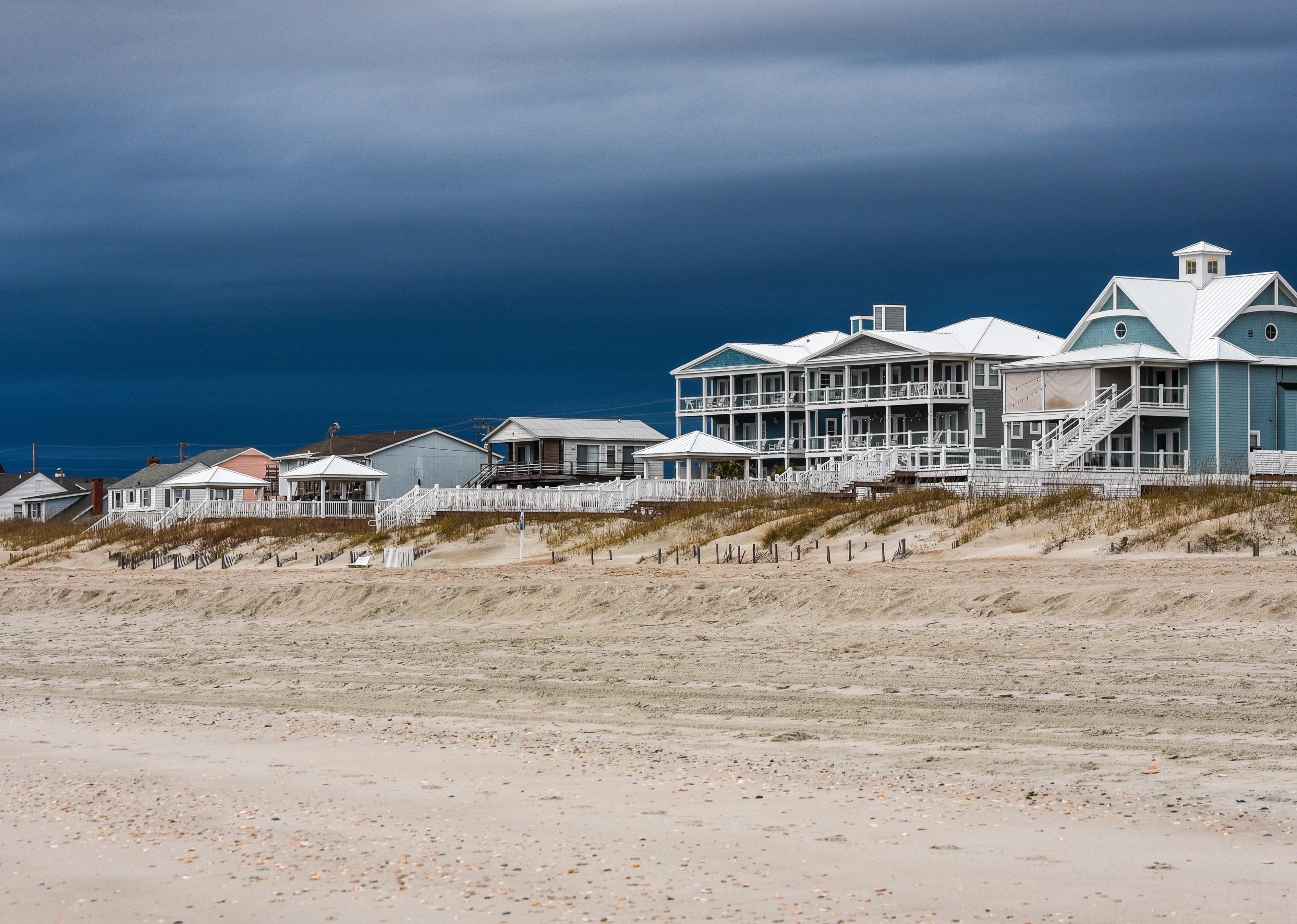 Beach houses on Emerald Isle North Carolina on stormy day.