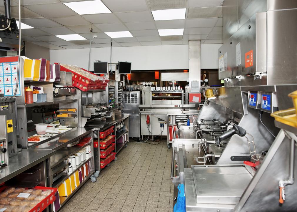 Kitchen of a fast food restaurant.