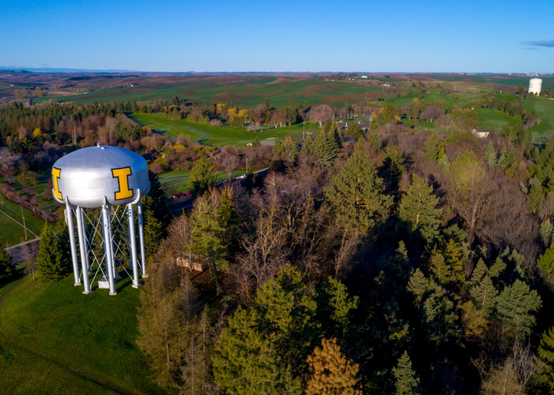 Aerial view of water tower in Moscow, Idaho