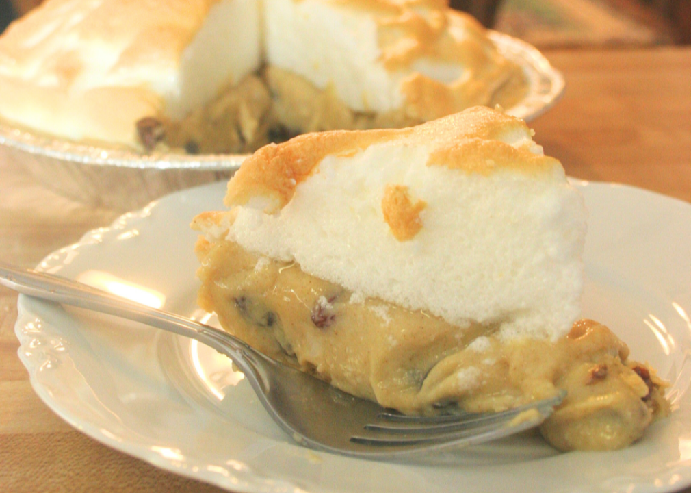 A piece of sour cream raisin pie.