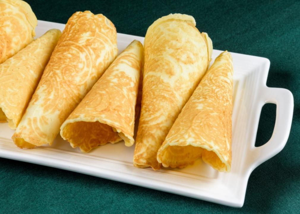 A tray of krumkake.