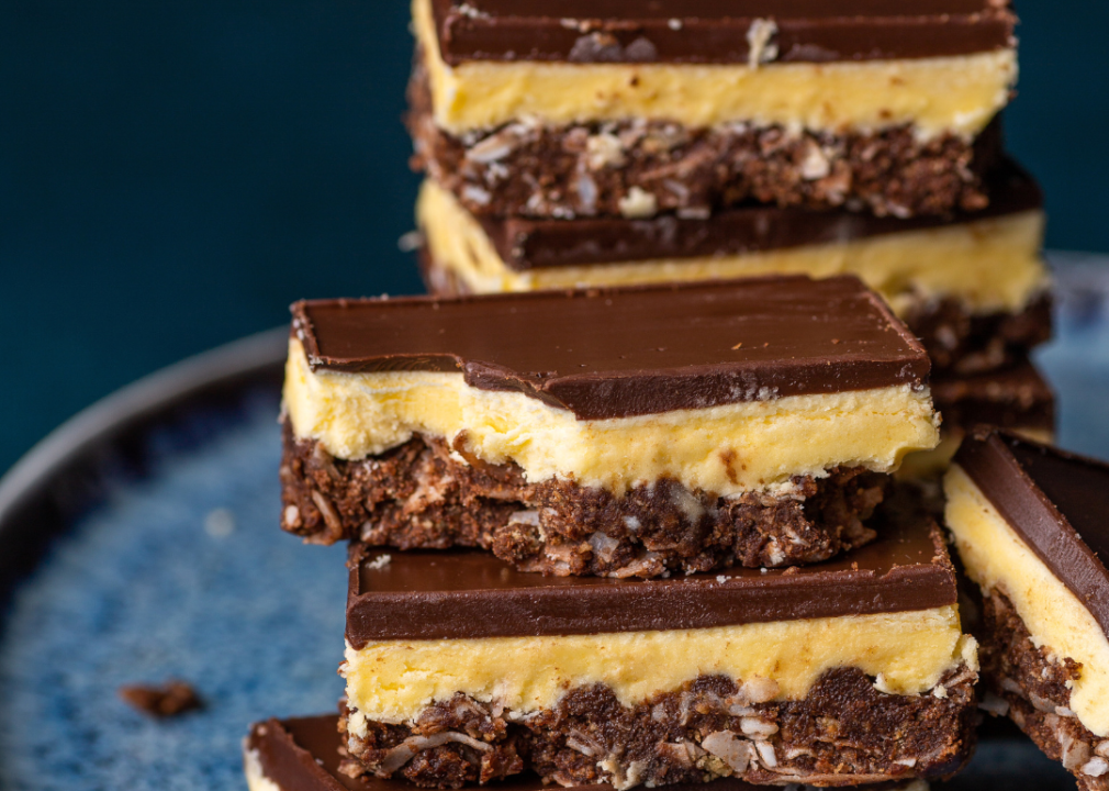 A stack of nanaimo bars.