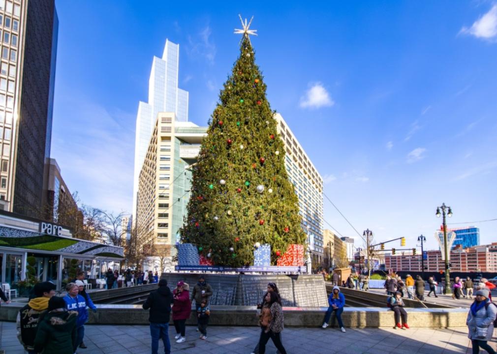 A holiday tree in Detroit.