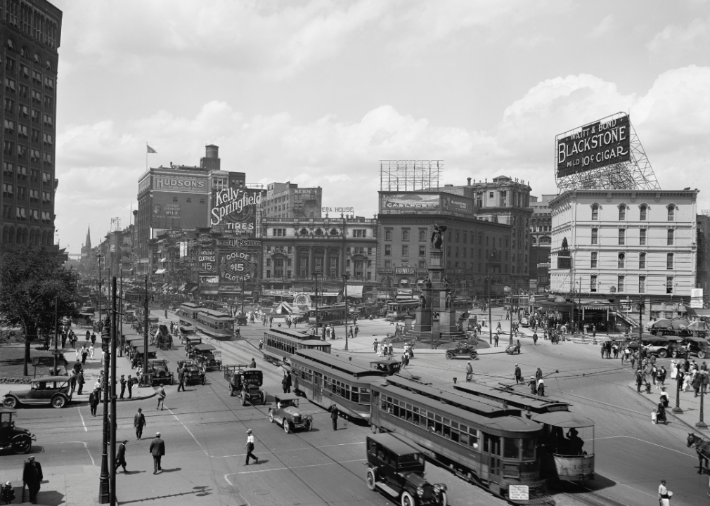 A busy Detroit intersection, circa 1915.