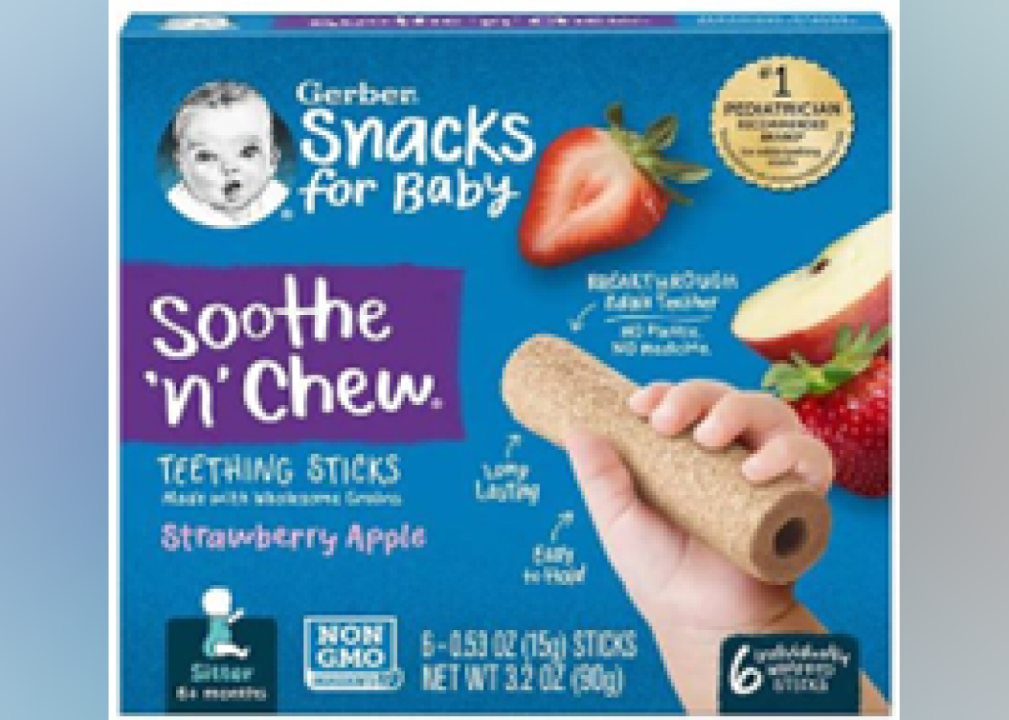Gerber Soothe N Chew Teething Sticks Box of Gerber teething sticks.