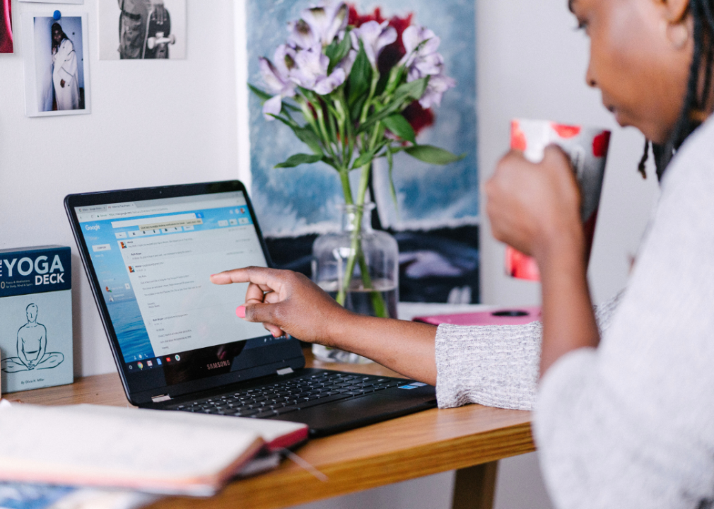 A woman checking emails.