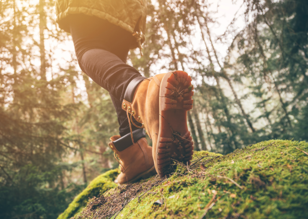 A person hiking in the woods.