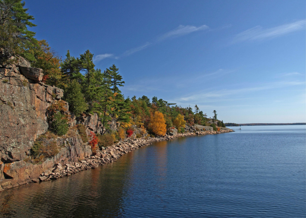 A tree-lined cliff on Lake Huron.