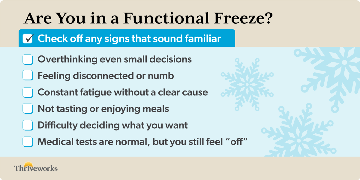Infographic listing signs of having a functional freeze.