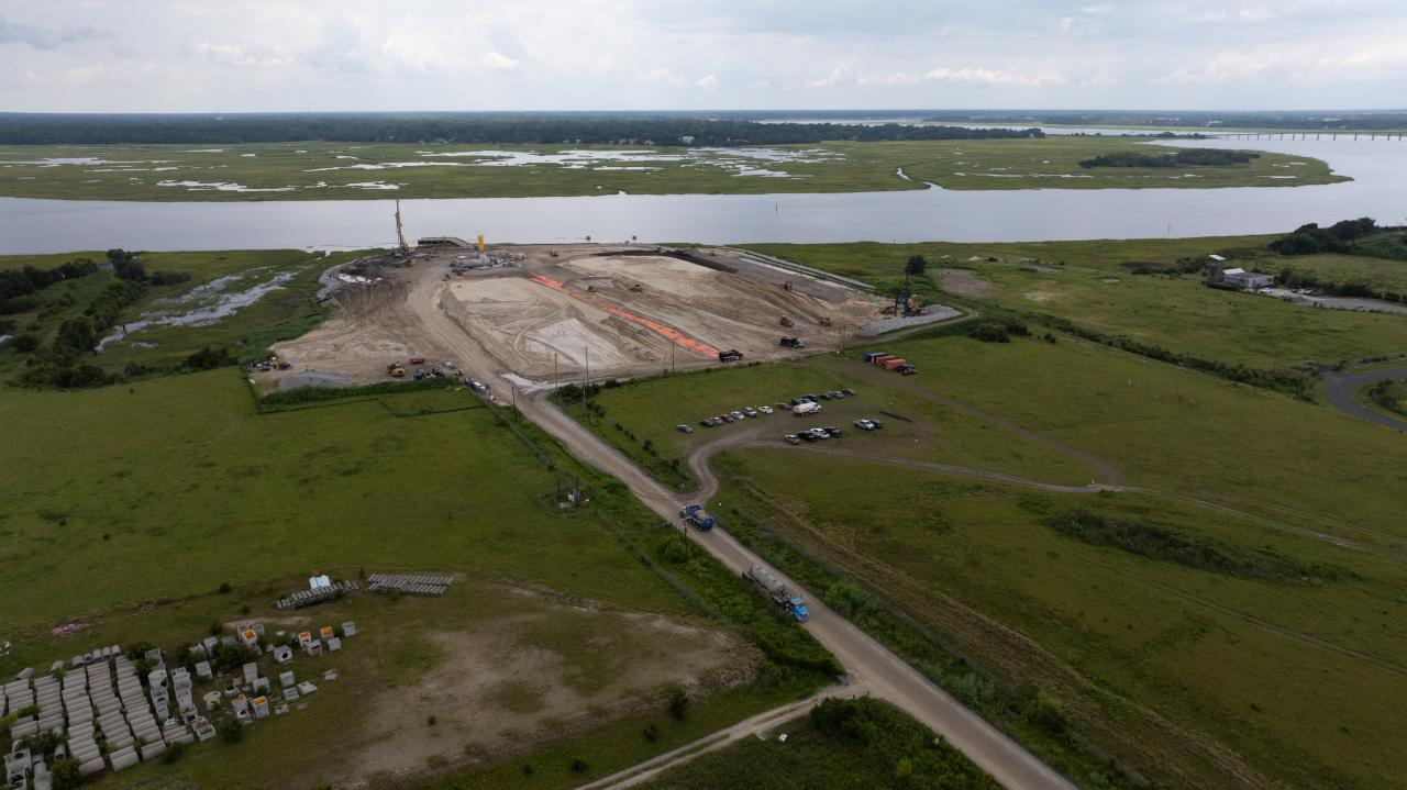 Aerial view of the site along the Ashley River, in Charleston, where land is being cleared for the 4,000-home Magnolia Landing development.