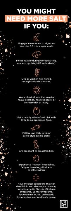 Infographic listing qualities that might require a person to consume more salt.