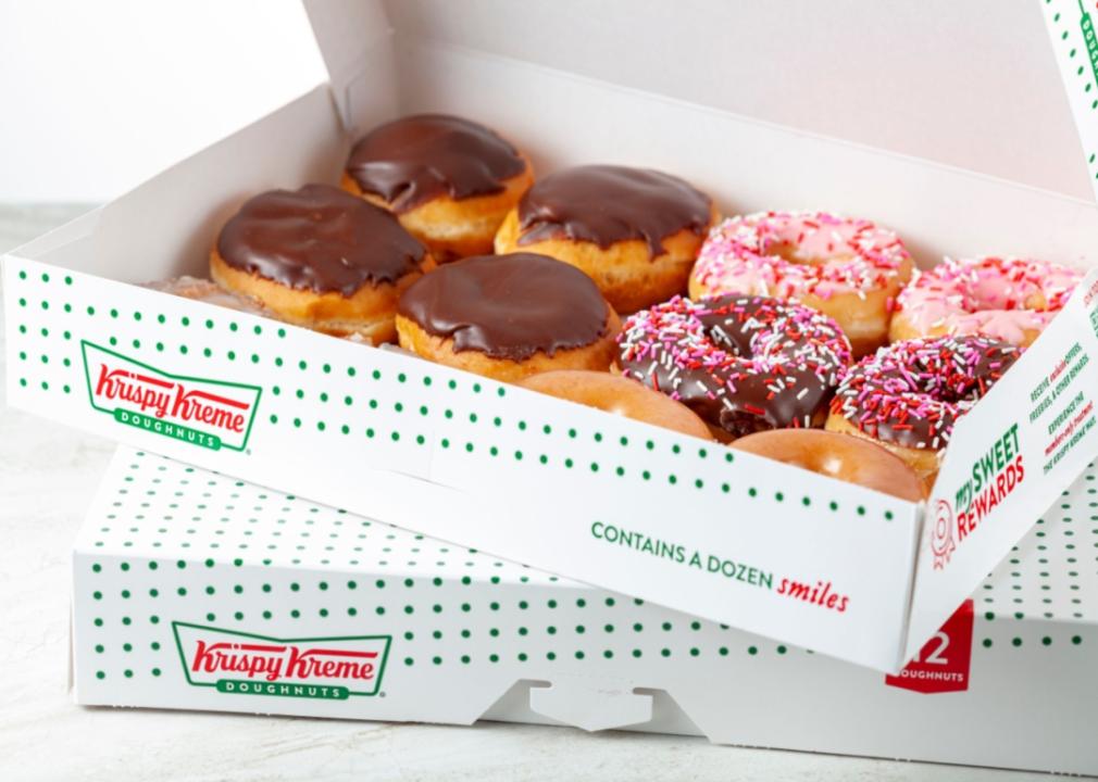 A box of Krispy Kreme donuts.