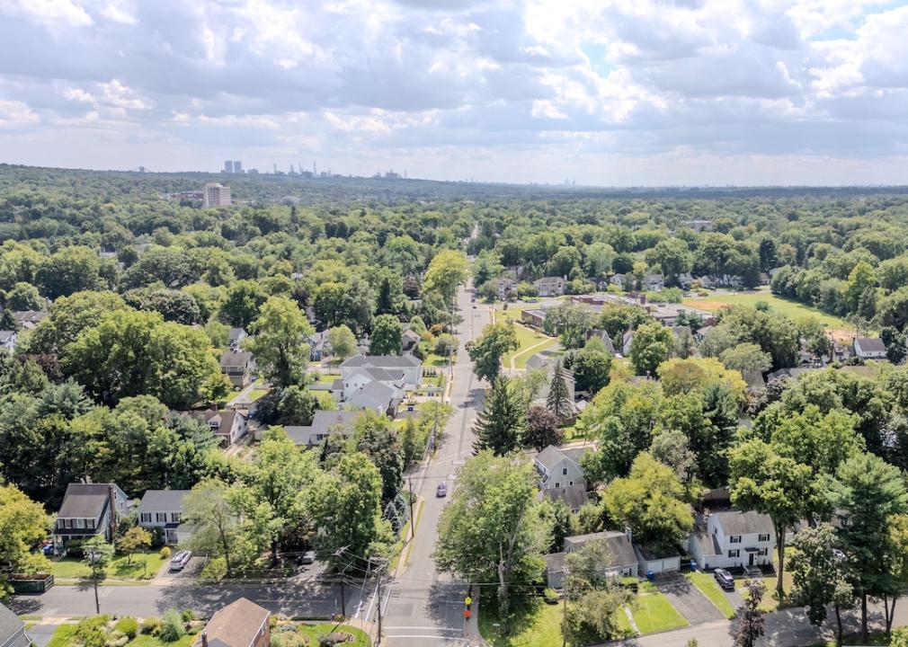 Aerial view of suburbs in Montclair.