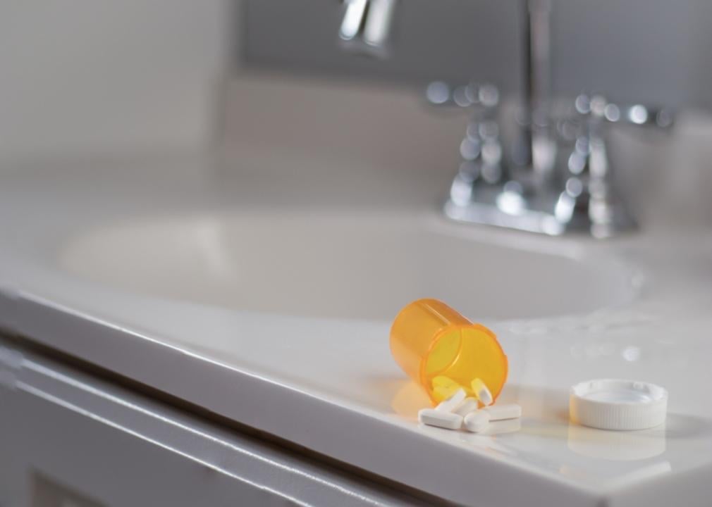 Medications on a bathroom sink.