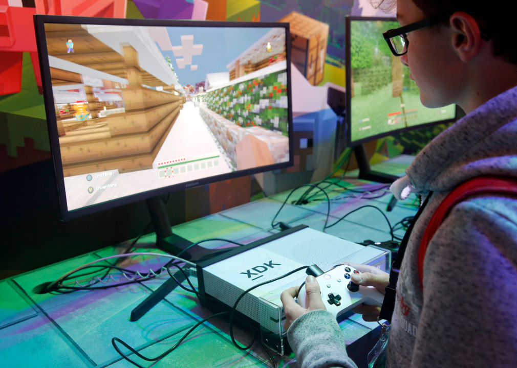 A gamer playing Minecraft.