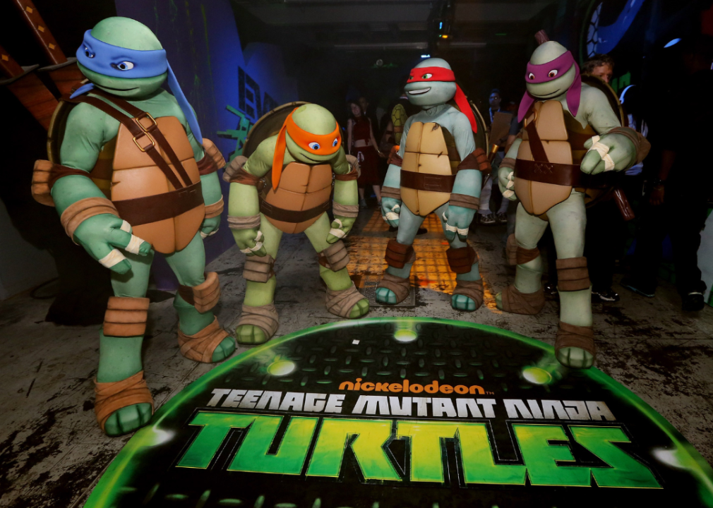 NEW YORK, NY - OCTOBER 12: Nickelodeon's Teenage Mutant Ninja Turtles emerge at NY Comic Con 2012 at the Jacob Javitz Center on October 12, 2012 in New York City. 