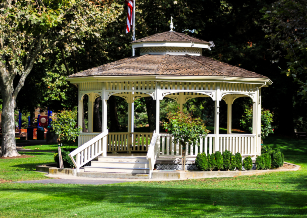 A park with a gazebo.