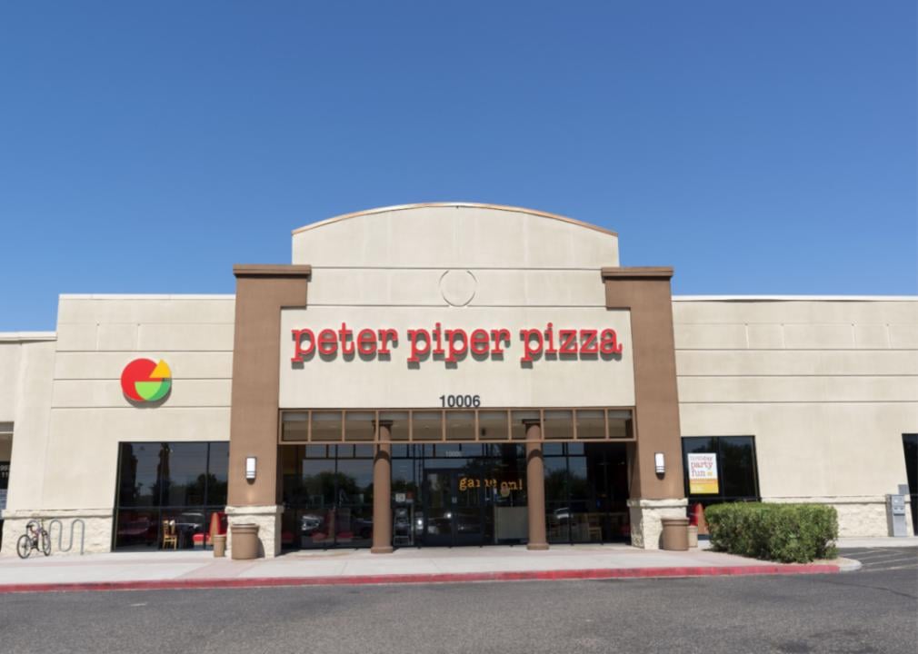 The exterior of a Peter Piper Pizza restaurant.