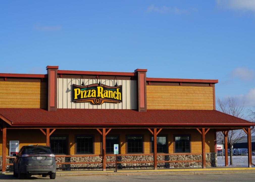The exterior of a Pizza Ranch restaurant.