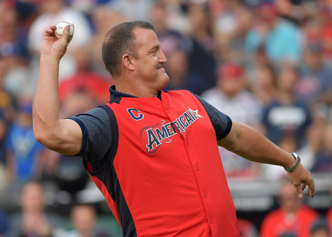 Jim Thome throws a ceremonial first pitch.