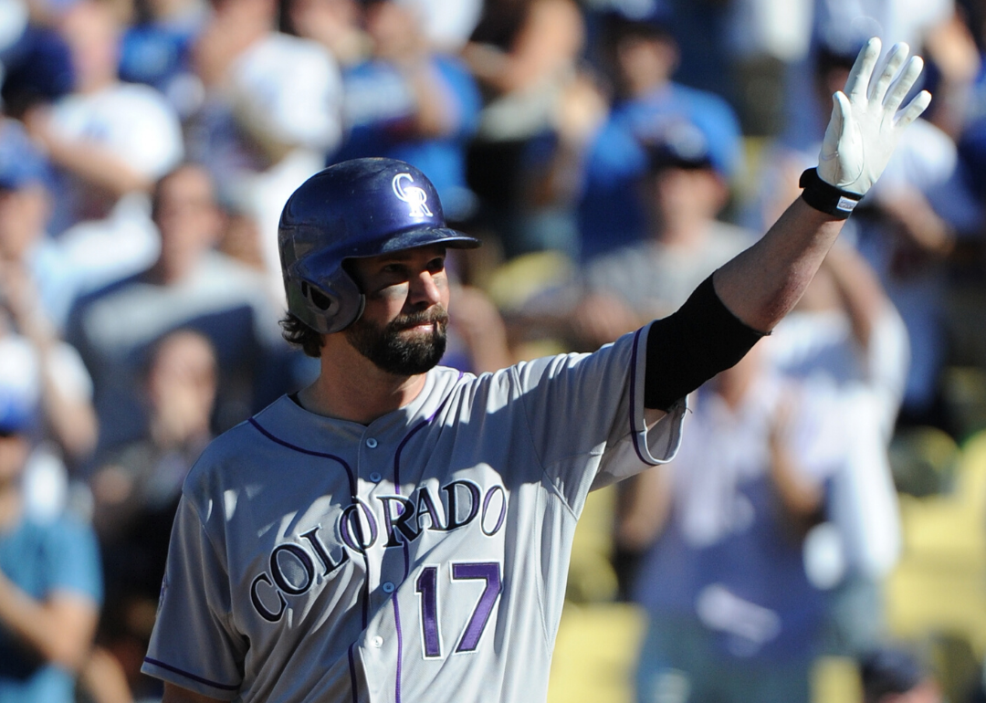 Todd Helton waves to the crowd.