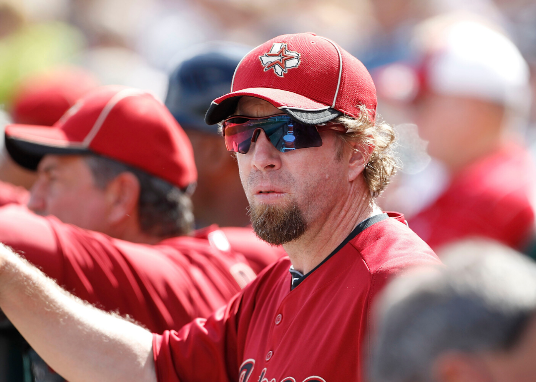 Jeff Bagwell watches a game from the dugout.